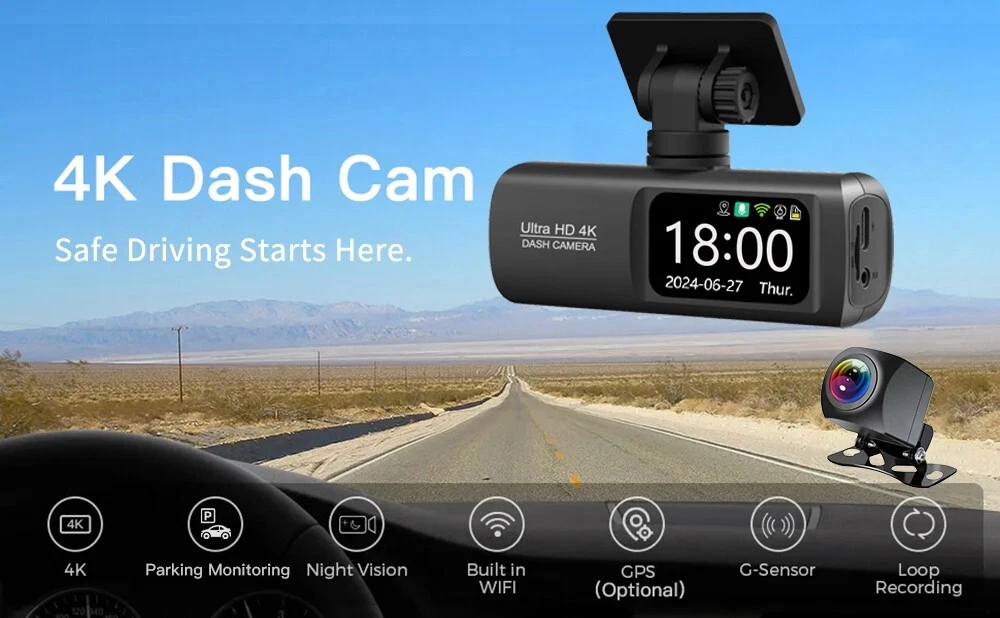 Soam Dash Cam 4K + 1080P Dual-Channel